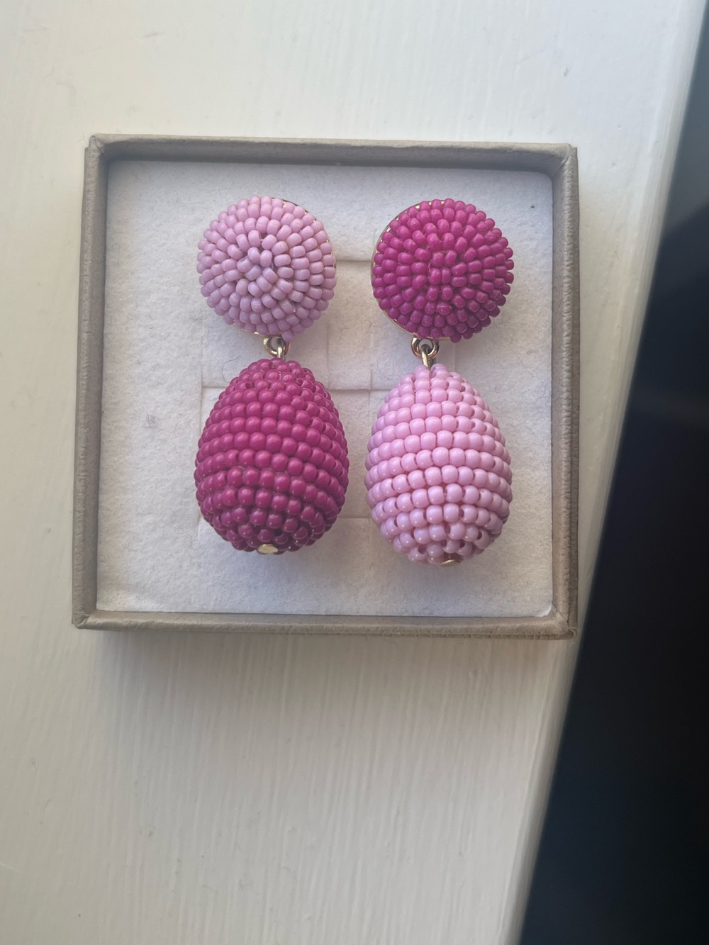 Stella & Dot Colorblock Beaded Drop Earrings - Pink & Fuchsia